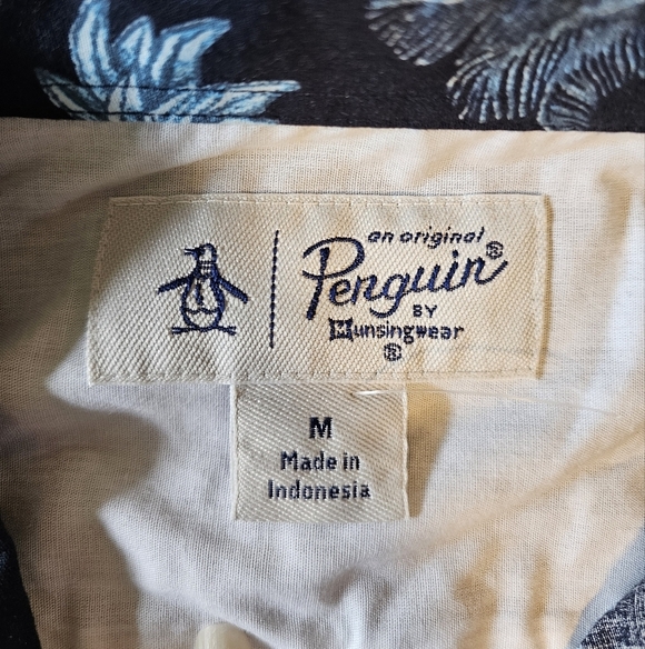 Original Penguin Men Tropical Shirt Blue Monkey Tree Button Down Short Sleeve, M - Picture 7 of 8